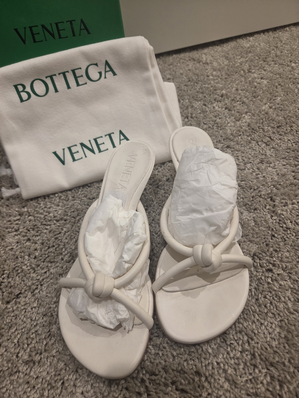Bottega Veneta Ivory Knot Leather Slide Mules
